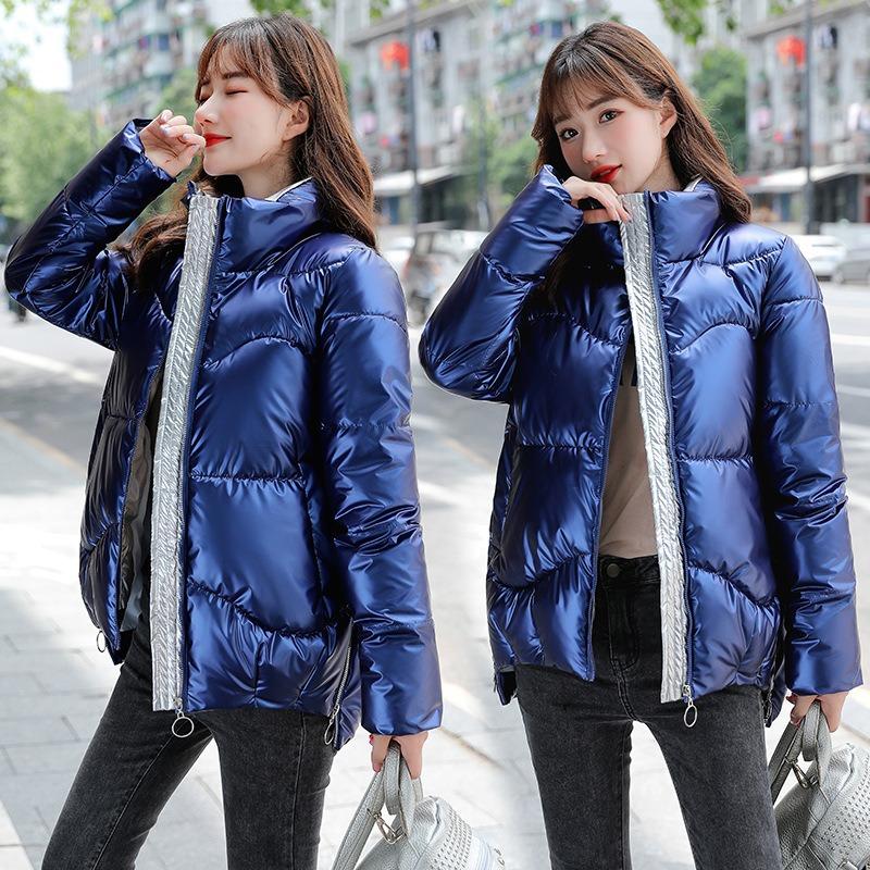 Abrigo de algodón para mujer, otoño e invierno, cuello alto, chaqueta gruesa de algodón, chaqueta corta holgada de color sólido, cálida y cómoda