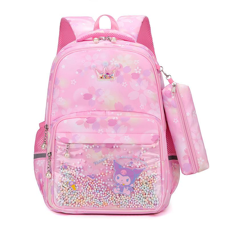 Large Capacity Nylon School Backpack For Grades 3-6 Cute Anime Cartoon Print