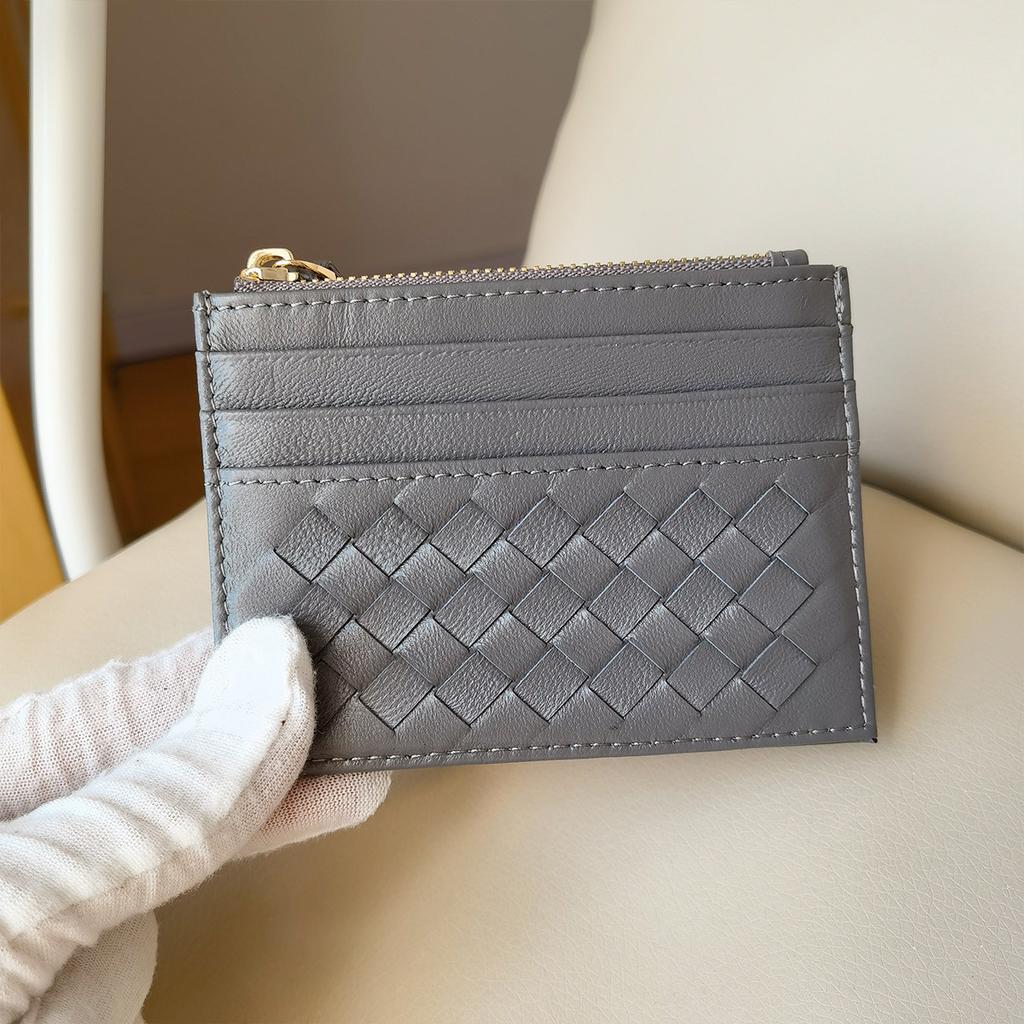 Hand-woven Leather Small Card Bag Men Women With Multi-card Positions Ultra-thin Sheepskin Clip Driving License Change