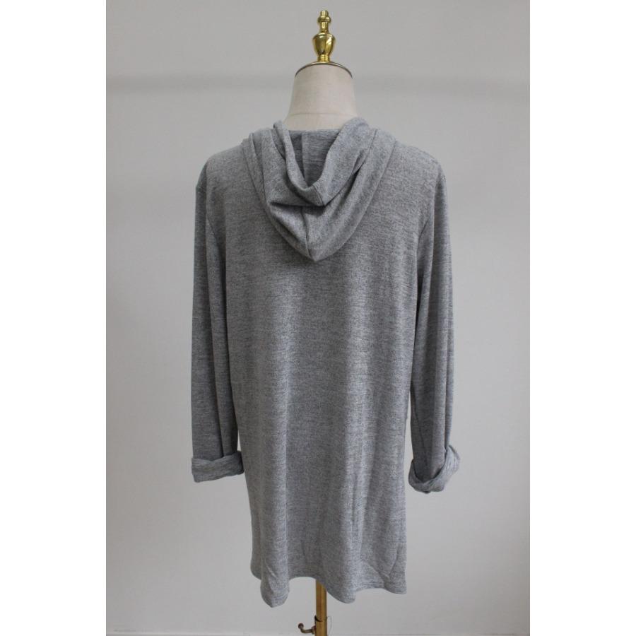 Spring Autumn Women's Hooded Solid Color Loose Long T-shirt Irregular Long Sleeve Pocket Pullover Top