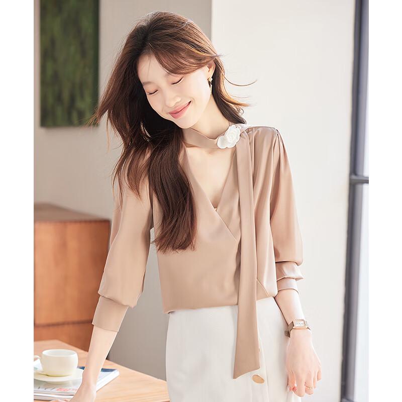 Women s Elegant Long Sleeve Chiffon Blouse with Neck Tie 2XL
