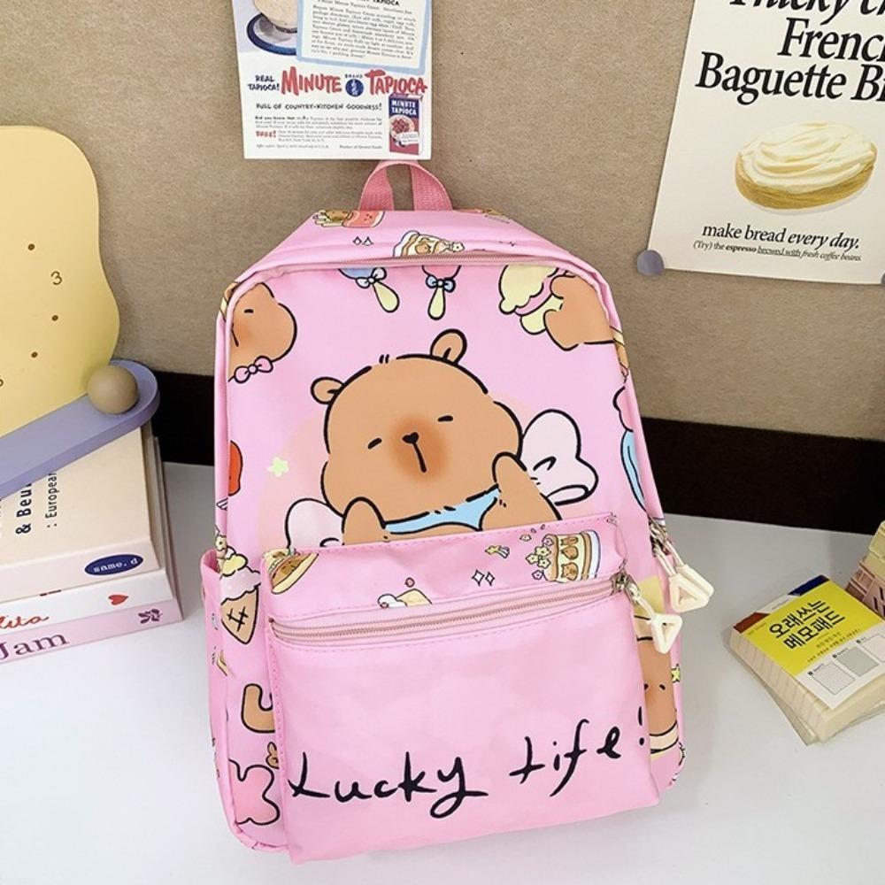 Thickened Capybara Backpack Nylon Children School Bag Cartoon Animal Daypack Unisex