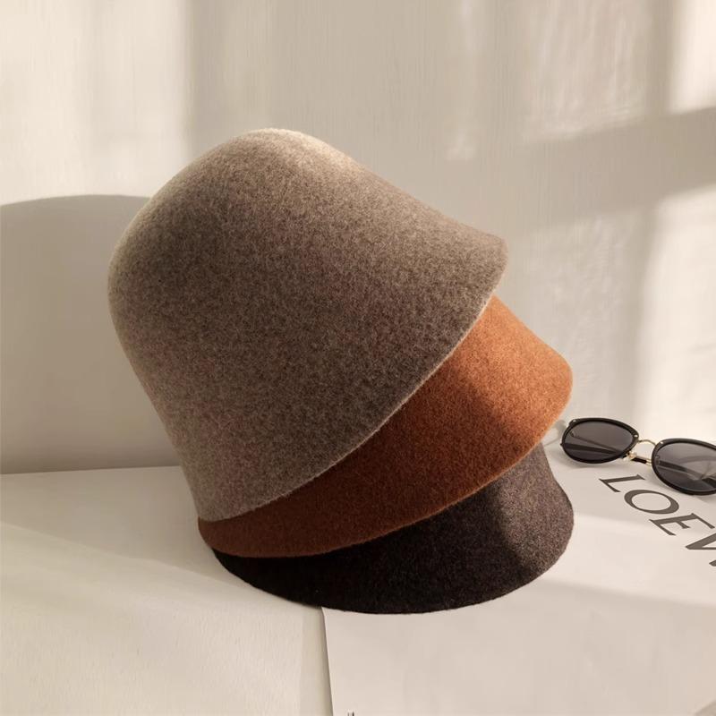 Australian Wool Bucket Hat Women's Autumn and Winter Light Luxury High-end Feeling Showing Face Small Bucket Hat, Cold Wind British Warm Hat