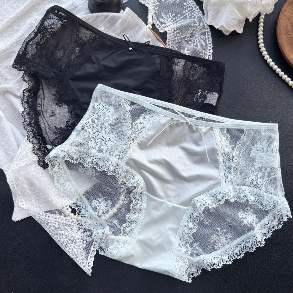 Damen Sommer Mode Neu Satin Jacquard Sexy Spitze Netz Slips