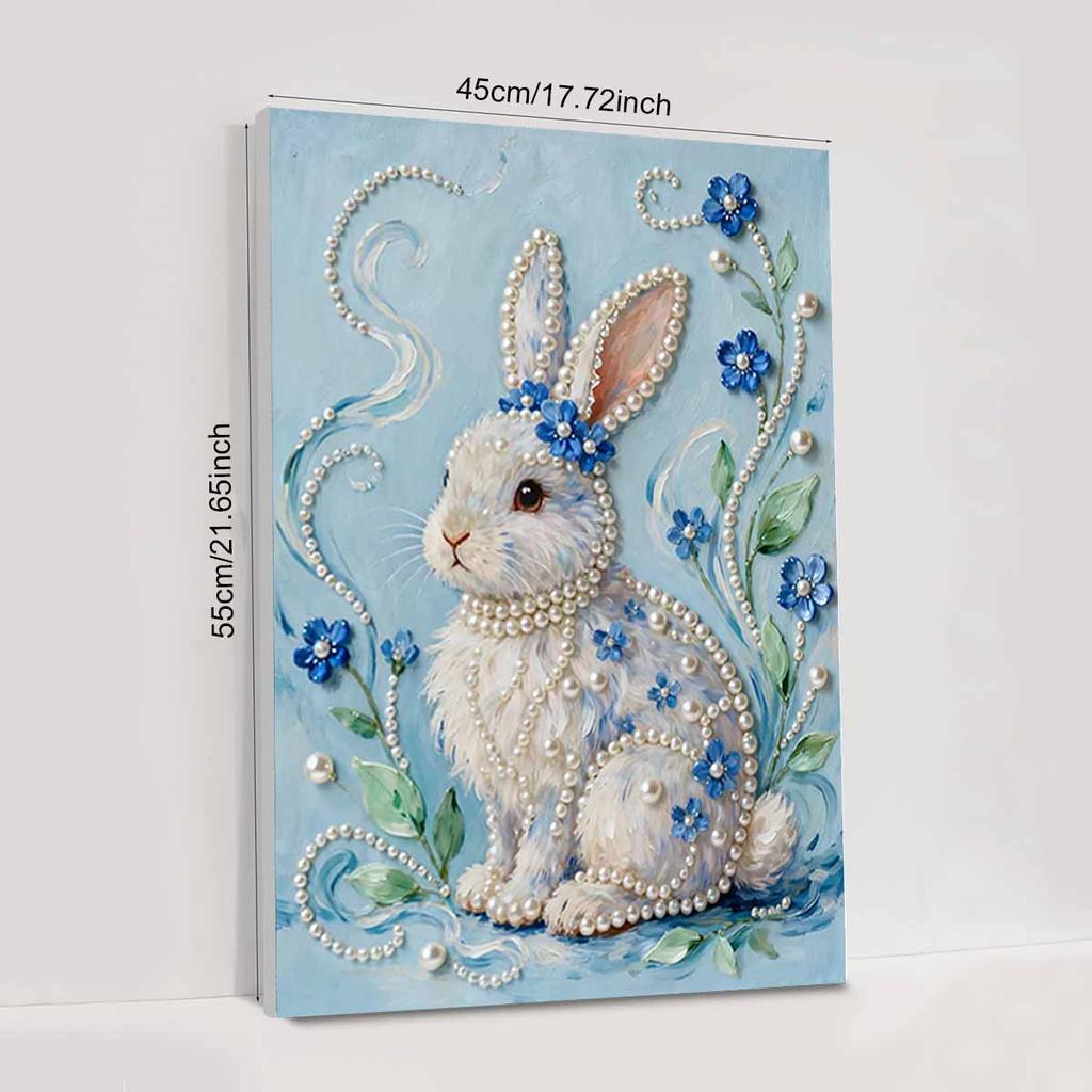 Crystal Pearl Painting 5D DIY Frame Decoration Painting White Rabbit Home Wall Decoration Transparent Pearl Gemstone Painting Picture Art Crafts