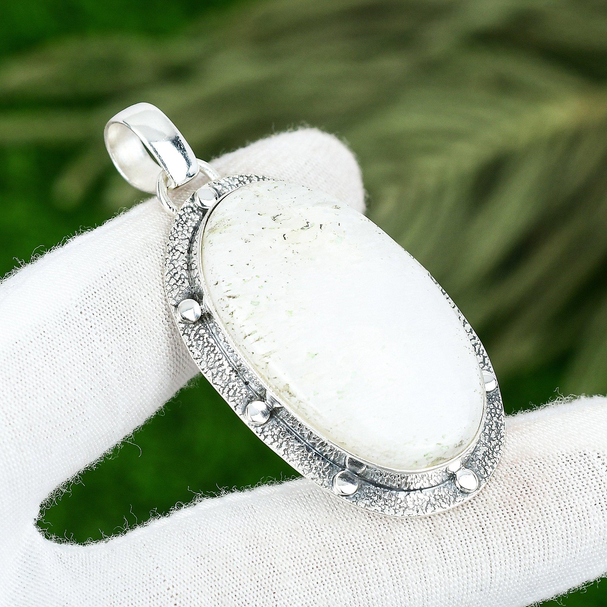 

Easter Sale Sterling Silver Natural Scolecite Bezel Crown Chakra Artisan Pendant