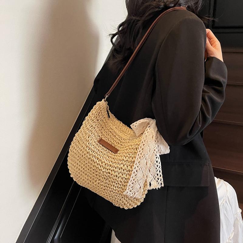Casual Large Capacity Straw Shopping Shoulder Bag Hollow Out Woven Women Crossbody Bags Summer Beach Travel Lady Wicker Knitted Handbag