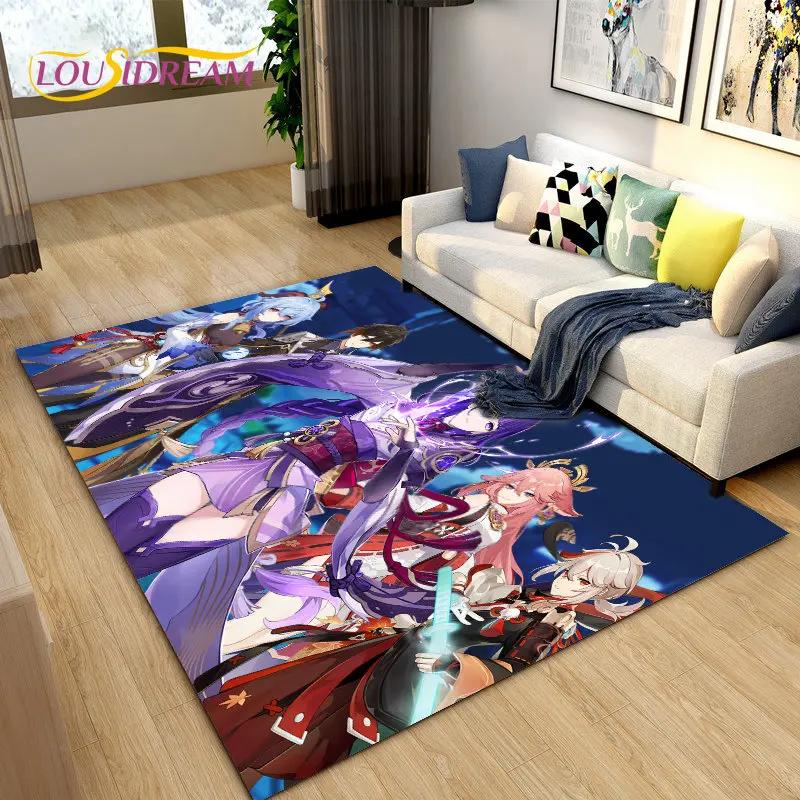 Cartoon Game Gamer Genshin Impact  Area Rug,Carpet Rug for Living Room Bedroom Sofa Doormat Decoration, Kids Non-slip Floor Mat