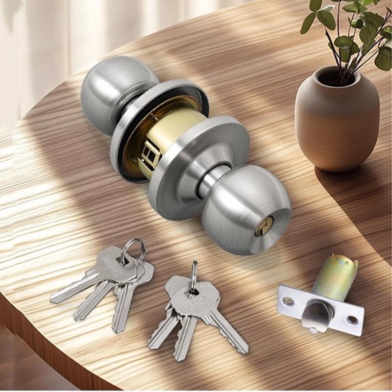 Cerradura Esférica de Doble Cara para Llave de Lengüeta Única Manija de Acero Inoxidable Cerraduras para Puertas de Dormitorio Pomo de Puerta Interior con Cerradura y Llave