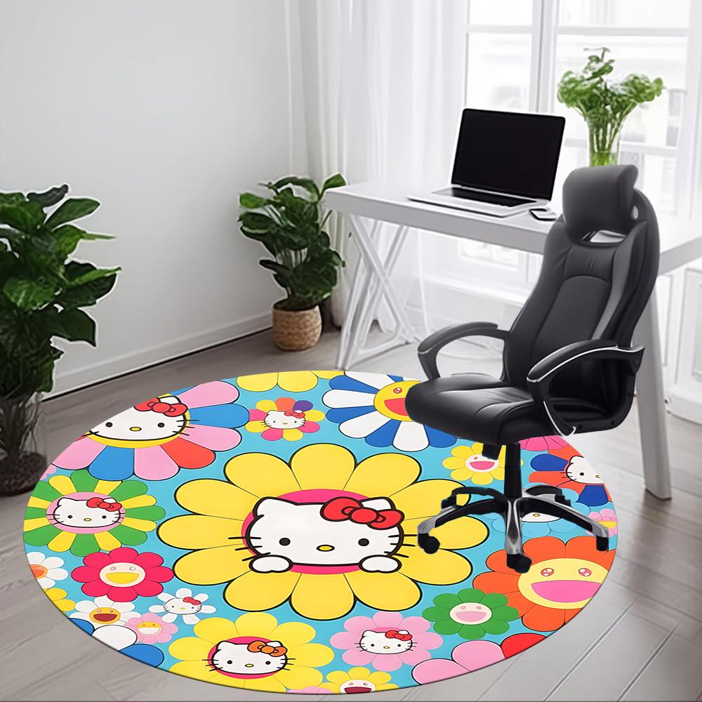 1pc Hello Kitty Chair Carpet for Office, Indoor Non Slip Washable Polyester Fiber Carpet, Mat For Office, Machine Washable