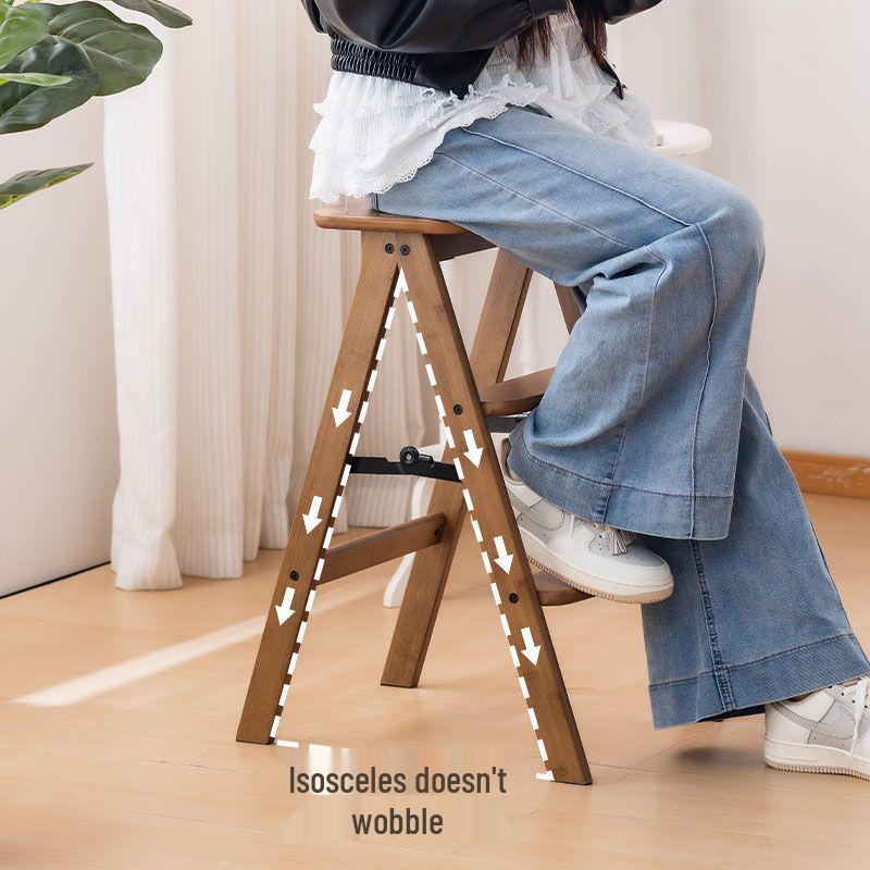 Bamboo Folding Kitchen Step Stool for Indoor Use, Perfect for Elderly, Dual-Use as Bar Stool and High Reach, Thickened Design.