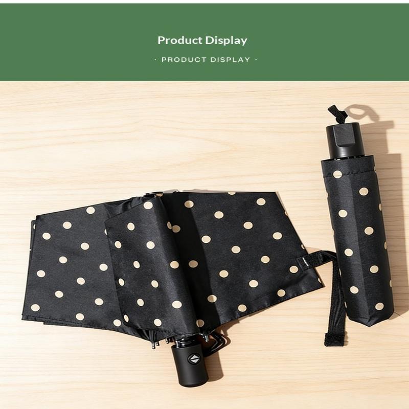 Parapluie Pliant à Pois Revêtement Noir Anti-UV Imperméable Parfait Pour le Trajet Quotidien et les Voyages