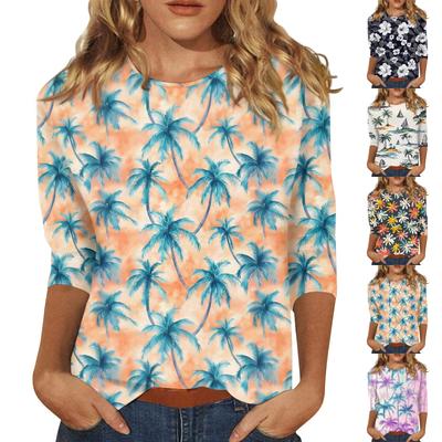 Damenmode Lässig Rundhals 3/4-Ärmel Bedrucktes T-Shirt Damenoberteil