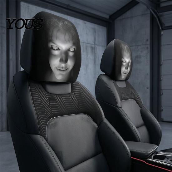 Easy to Install Vehicle Headrest Protectors 2PCS Car Cover with Scary Face Printing, Breathable Stretch Knitted Knit Fabric Dust Cover, Halloween