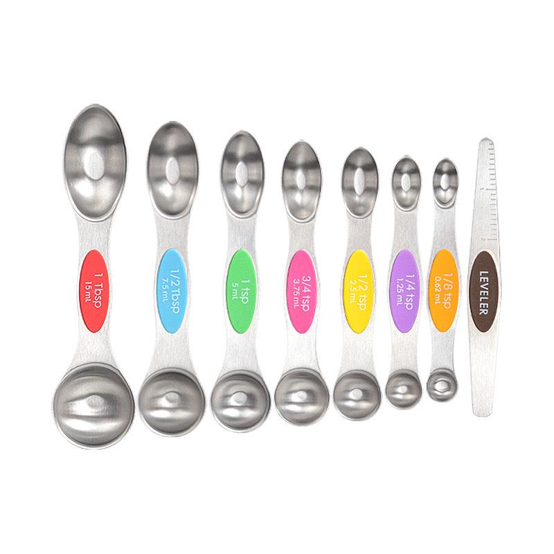 9-Piece Dual-End Stainless Steel Magnetic Measuring Spoons with Gram Scale