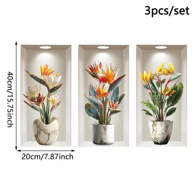 Autocolante de perete 3D, Plantă verde în ghiveci Ferestre false Living Pridvor Decor de perete de fundal Autocolante de perete autoadezive