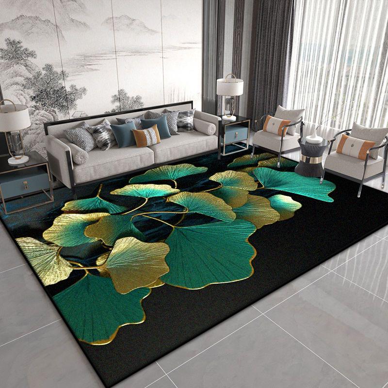 Luxuriöser Blumenpflanzen Schwarzer Wohnzimmerteppich Chinesischer Stil Dekoration Sofa Couchtische Rutschfester Teppich Schlafzimmer Waschbare Weiche Matte