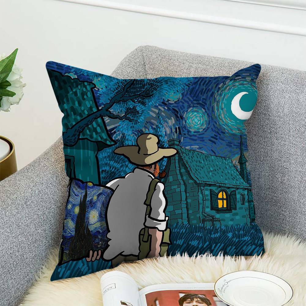 

Van Gogh Illustration Pillow Case Double-Sided Printing Cushion Cover 45x45 Decorative Cushions Sofa Home Decor Soft Pillowcase 12x12Inch