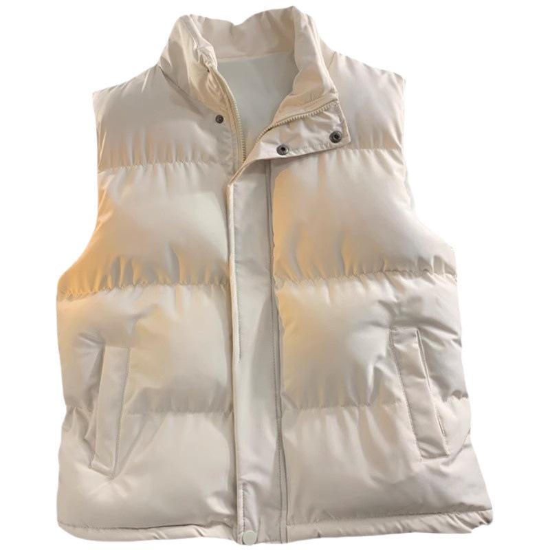 Vestă unisex stil coreean călduroasă cu umplutură de bumbac și guler drept - Jachetă slim fit fără mâneci pentru toamnă și iarnă