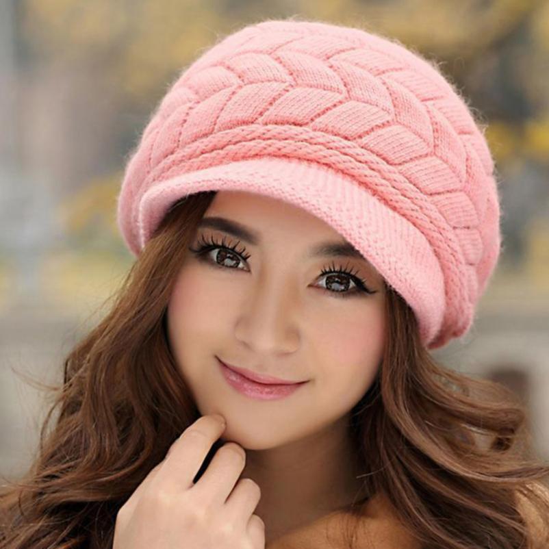 Autumn Winter Womens Fashion Arrow Knitting Wool Beret Double Layer Ski Hat Caps