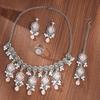 Luxury Water Drop Pendant Necklace With Pearl Tassel Earrings And Rhinestone Set For Women