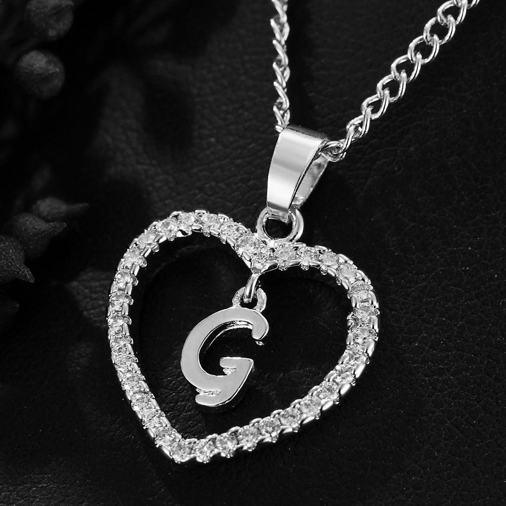 Heart Pendant Zircon Letter Necklace - 26 Letters Available