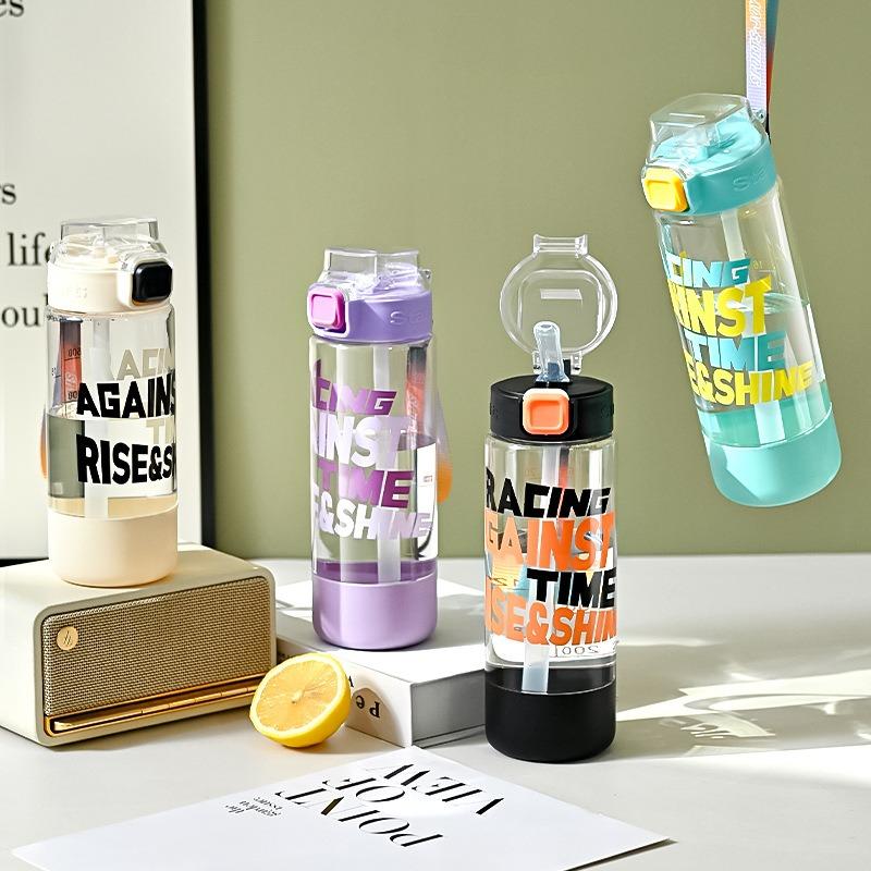 Straw cup large capacity water cup portable handheld bouncing lid sports and fitness plastic water cup