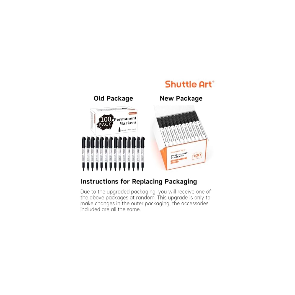 Shuttle Art Marker Pens, Art Markers, Black, 100-Pack, Quick-Drying, Water-Resistant, for