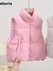 Women's Autumn Winter New Style Quilted Padded Vest with Rhinestones, Sleeveless Cotton Jacket, Short Cardigan
