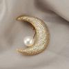 SKEDS Full Crystal Luxury Moon Pearl Badges Brooch Jewelry For Women Korean Style Fashion Elegant Party Corsage Lady Pins Gift