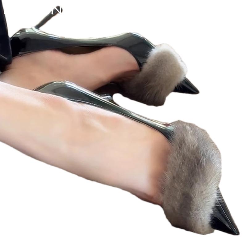 Módní Kožešinové Dámské Boty na Vysokém Podpatku Módní Sexy Špičaté Sandály na Podpatku Nové Léto 2025 Designové Párty Lodičky Boty Žena Sandalias