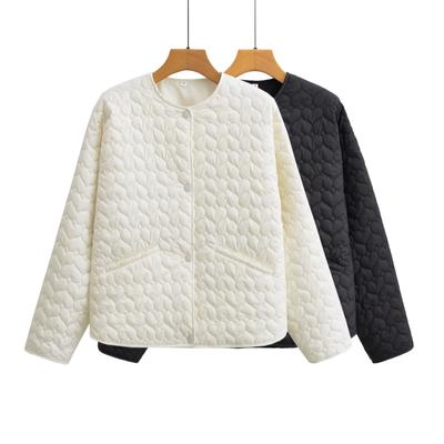 Autumn and Winter Women's Round Neck Long-sleeved Buckle Love Cotton Coat Jacket Women
