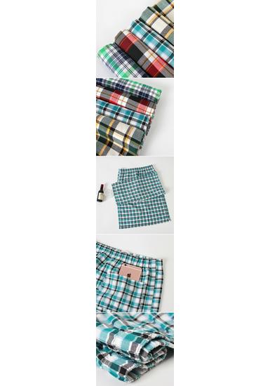 Men's Plaid Cotton Nightgown - Breathable, Sweat-Absorbing Casual Home Bath Skirt 015JJQ