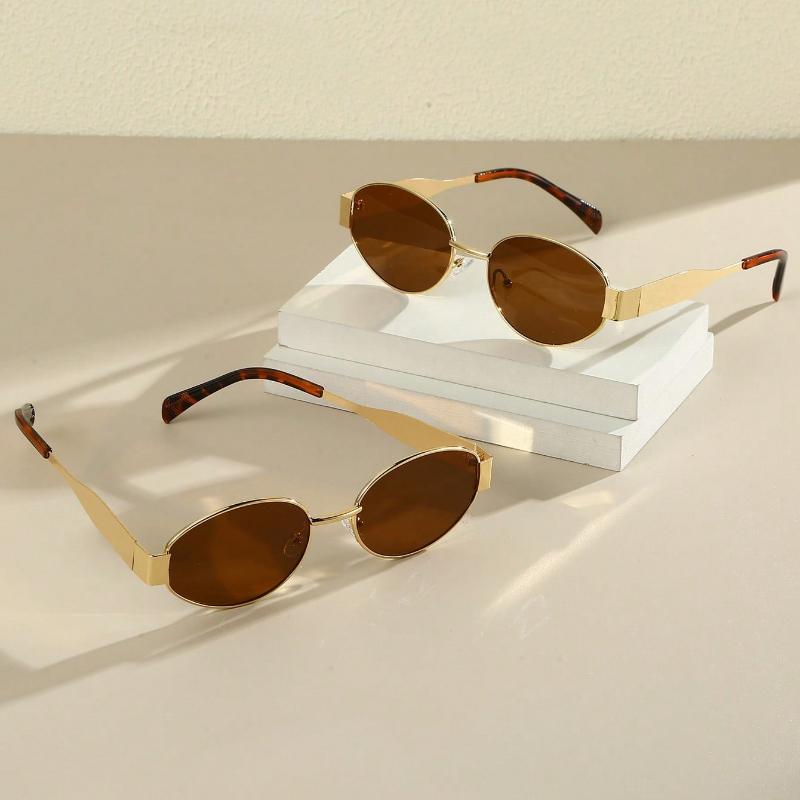 Oval Stylish Metal Frame Vintage Eyeglasses For Women, Fashion Accessory For Summer Beach Vacation,Outdoor,Travel