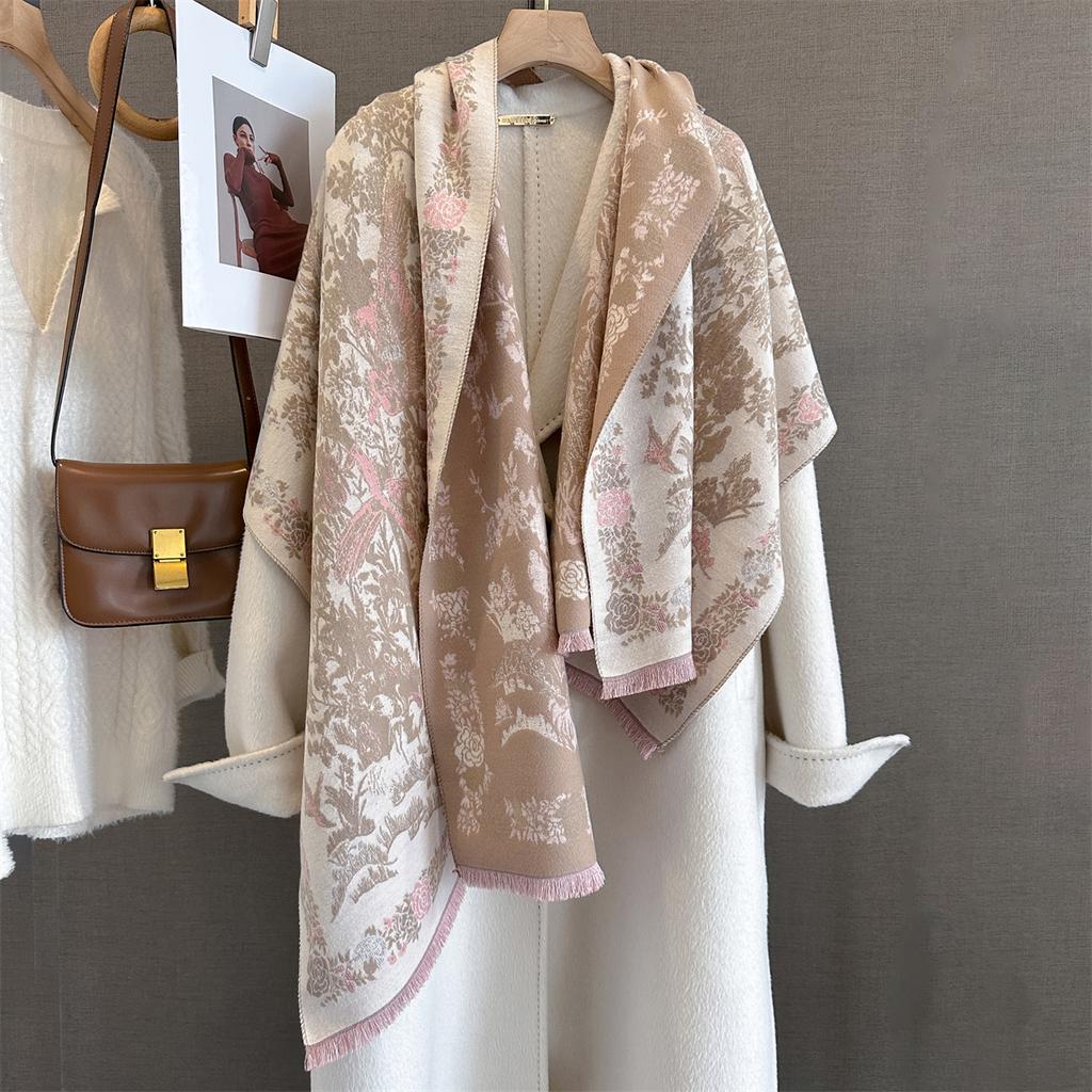 Autumn/Winter Warm Scarf 185*65cm Luxury Print Tassel Shawl Women's Imitation Cashmere Thick Scarf Warps Coldproof Blanket