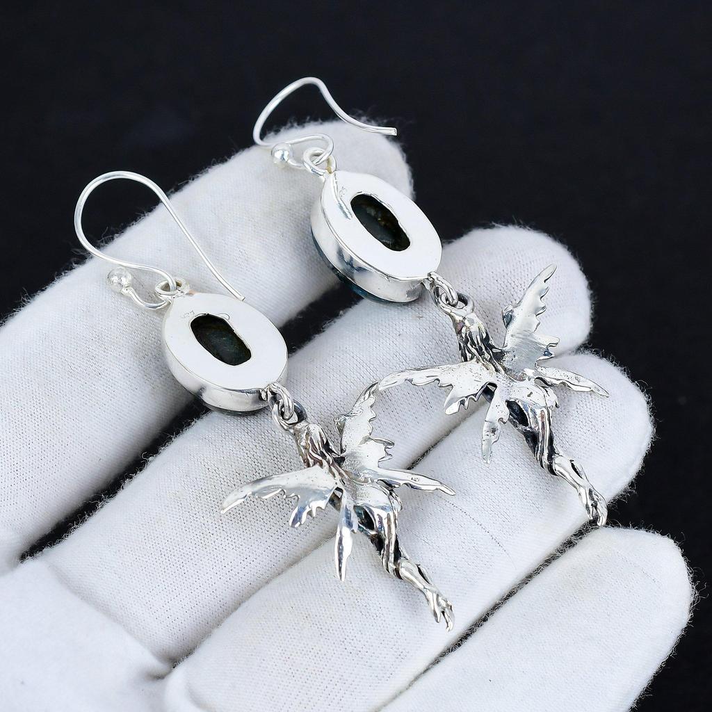 Natural Blue Apatite Gemstone Antique Earrings 925 Sterling Silver Earring, Boho Silver Jewelry Dangle Earrings, Gifts For Thnkagiving Gifts For Her