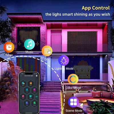 RGB světelný závěs Synchronizace s hudbou Zobrazování textu Pohádkové světlo 400 LED Ovládání přes aplikaci Kutilská vánoční závěsná světla Dekorace stěny místnosti