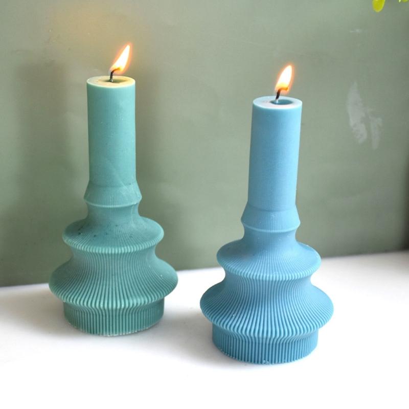 Silicone Gypsum Molds Striped Candle Holder DIY Mold for Candle Mold Handmade Craft Soap Clay Mould Cake Decorating