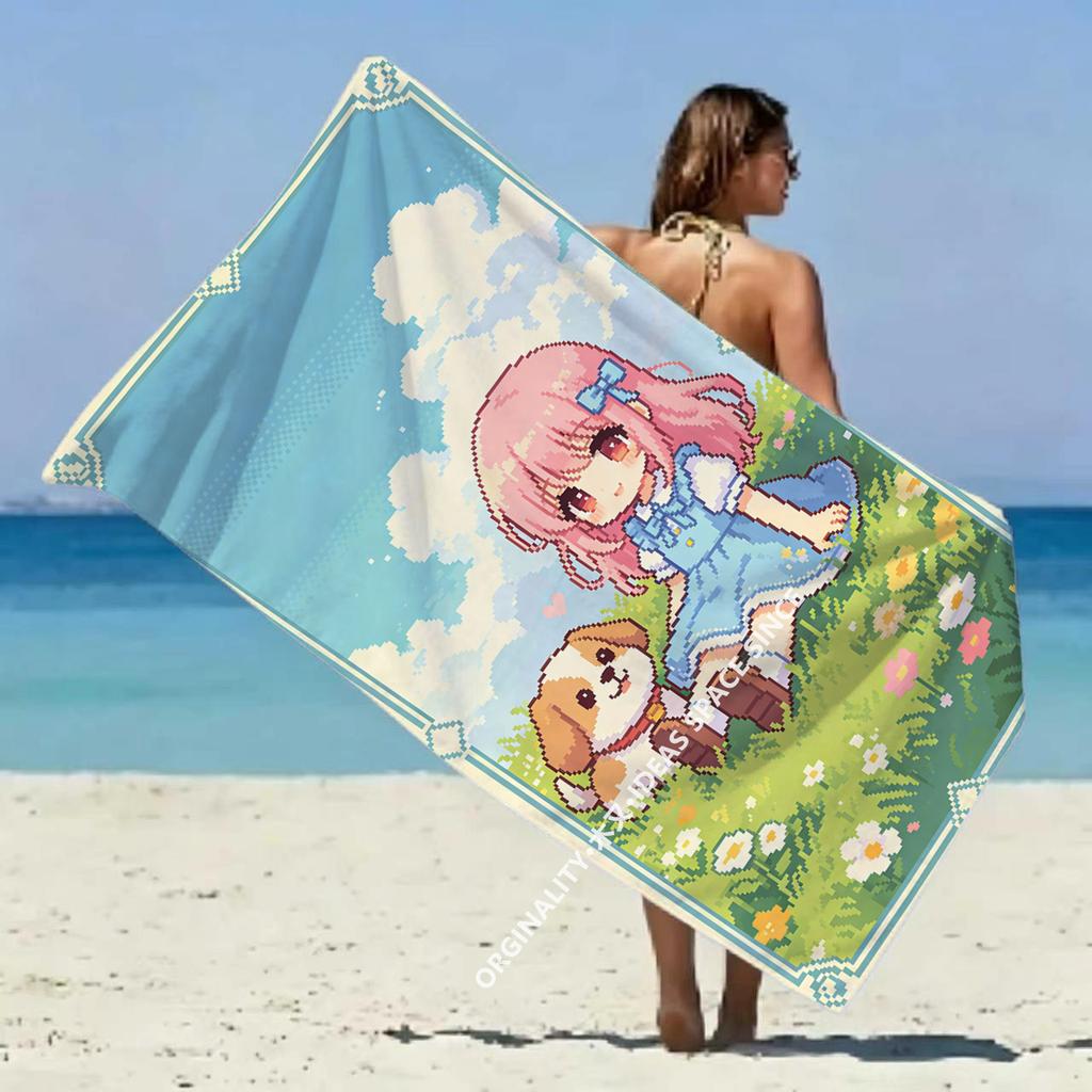 Pixel Chibi Girl Beach Towel Patterned Sunscreen And Windproof Suitable For Swimming Pool Camping Travel Blanket