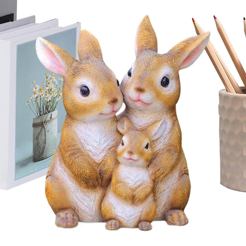 Families Of Three Rabbits Ornament Bunny Statue Outdoor Small Resin Ornaments Neutral Decoration For Door Home Landscaping