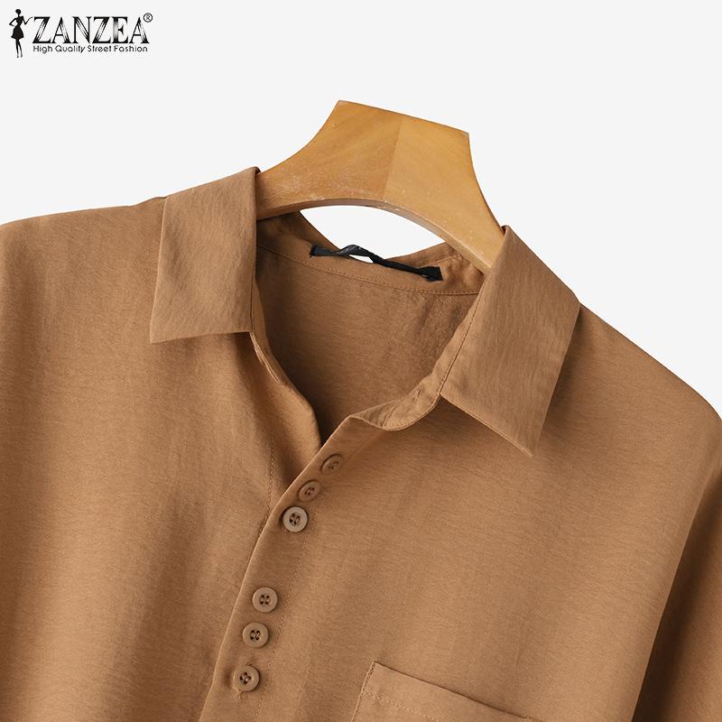 ZANZEA Women Casual Turn Down Collar Summer Short Sleeve Blouse