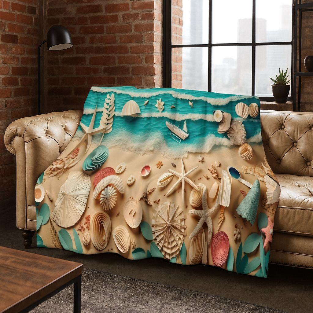 Traum Seestern Muschel Tropischer Strand Seestern Kunst Flanell Decke, Gemütliche Weiche Überwurfdecke für Zuhause Schlafzimmer Bett Sofa Abdeckung Geschenk