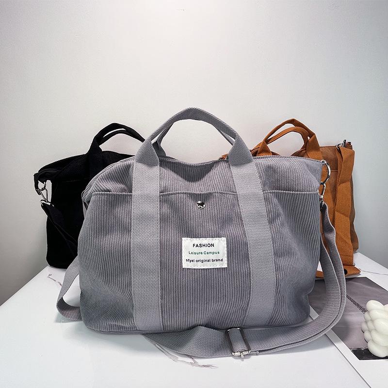 Corduroy Retro Handbag Letter Multi-Pocket Square Bag Large Capacity Messenger Bag Travel Bag