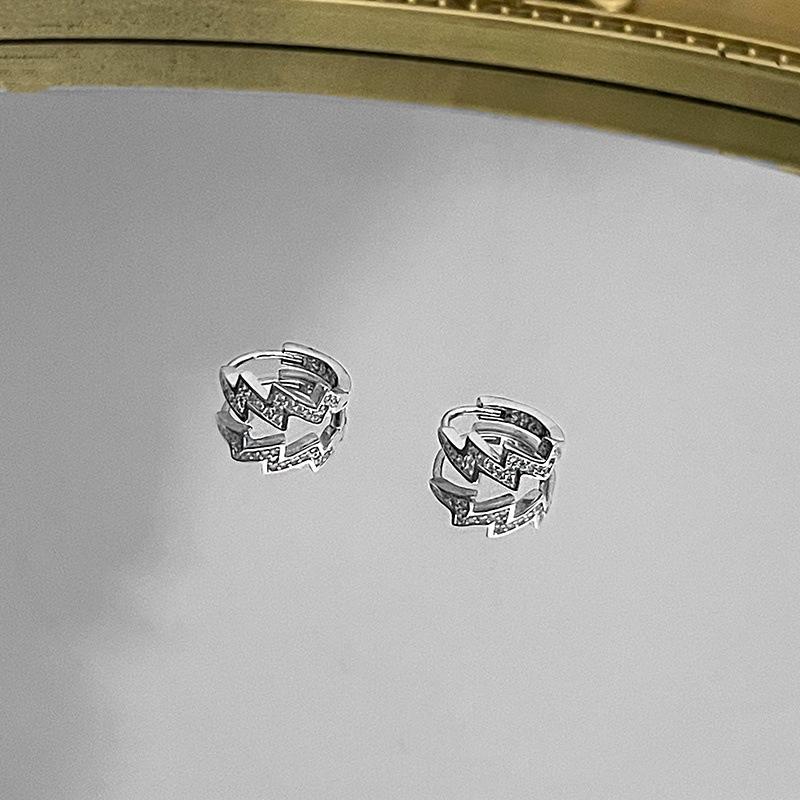 Hip-Hop Full Diamond Lightning Earrings, Inlaid Zircon Men And Women With The Same Trend Street Popular Couple Earrings