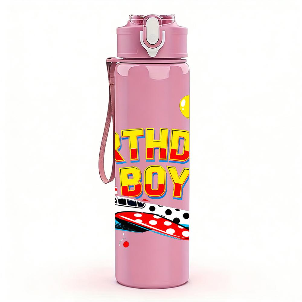 1PC Birthday Boy Yacht Balloon Graphic 750ml Color Plastic Water Bottle Leakproof Flip Straw Lid For Sports Office Home Use