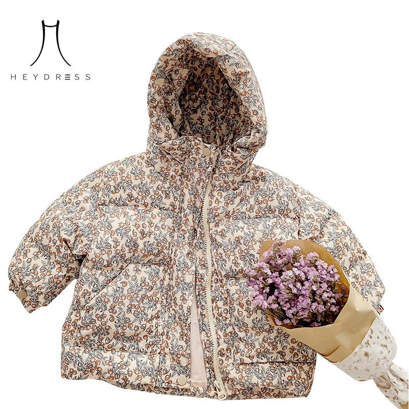 Neue Winter-Daunenjacke für Kinder, koreanisches Blumenmädchen, niedlicher westlicher Stil, kältebeständige warme Jacke für Babys