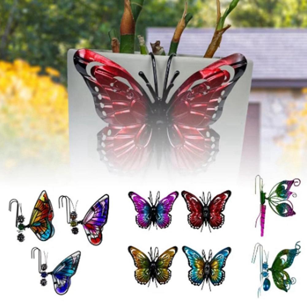 

M-Modern-Flower Pot Decoration Pendant Butterfly Dragonfly Metal Green Edge Ornaments Potted Painted Plant Decoration