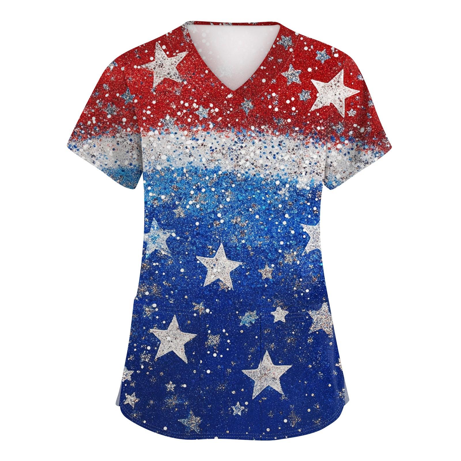 

Women s Fashion Printed Short Sleeve V-Neck Top Small Pocket Work T-Shirt XXXXL синий