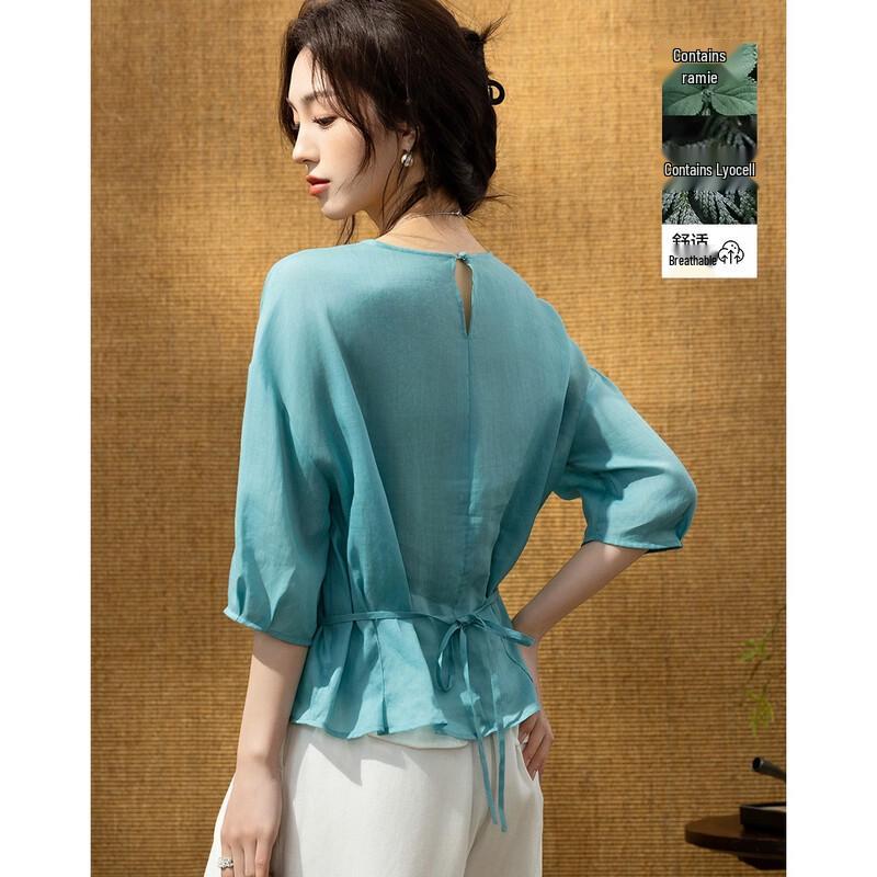 Elegant Ramie-Lyocell Blend Loose Fit Shirt XL