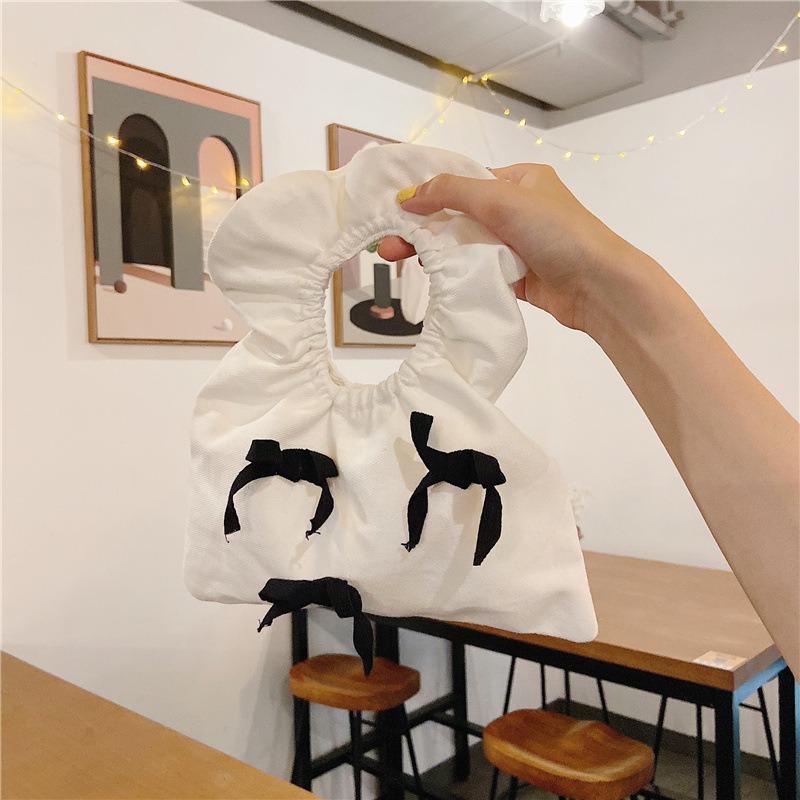 1 Cute bow bag mini wrist cloud bag women's new pleated lace handbag